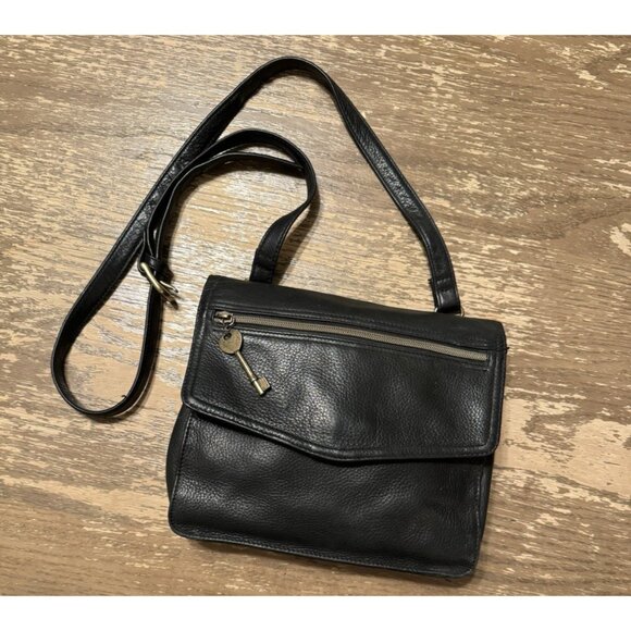 Vintage 1954 Fossil Pebbled Leather Shoulder Bag 75082 Black Crossbody Purse Y2K - Picture 1 of 11